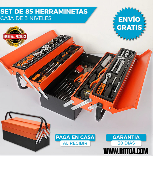 CAJA DE HERRAMIENTAS MAX PROFESIONAL  DE 3 NIVELES | INCLUYE 85 PIEZAS 🛠️